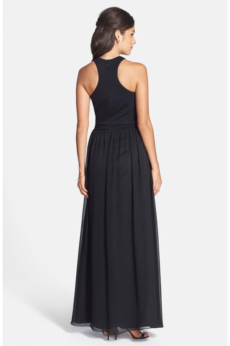 Sequin Bodice Chiffon Gown, Alternate, color, BLACK/ WHITE