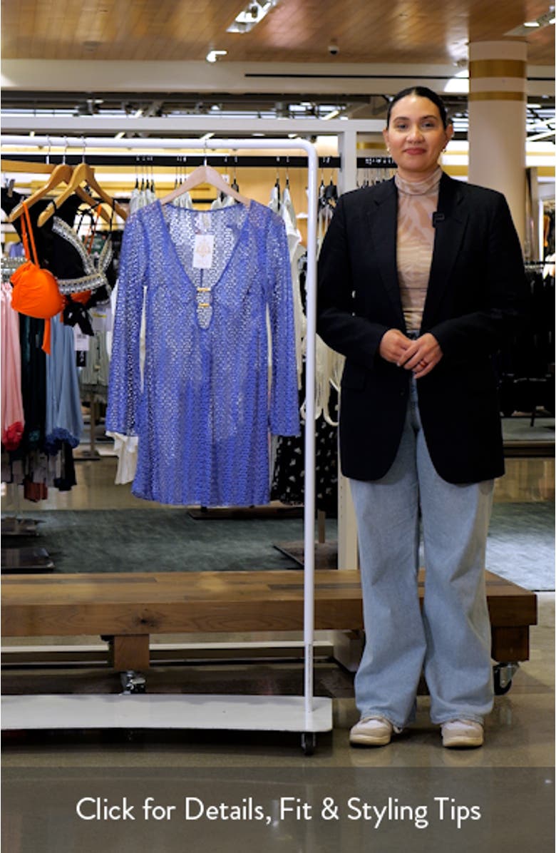 Metallic Long Sleeve Sheer Cover-Up Dress, sales video thumbnail