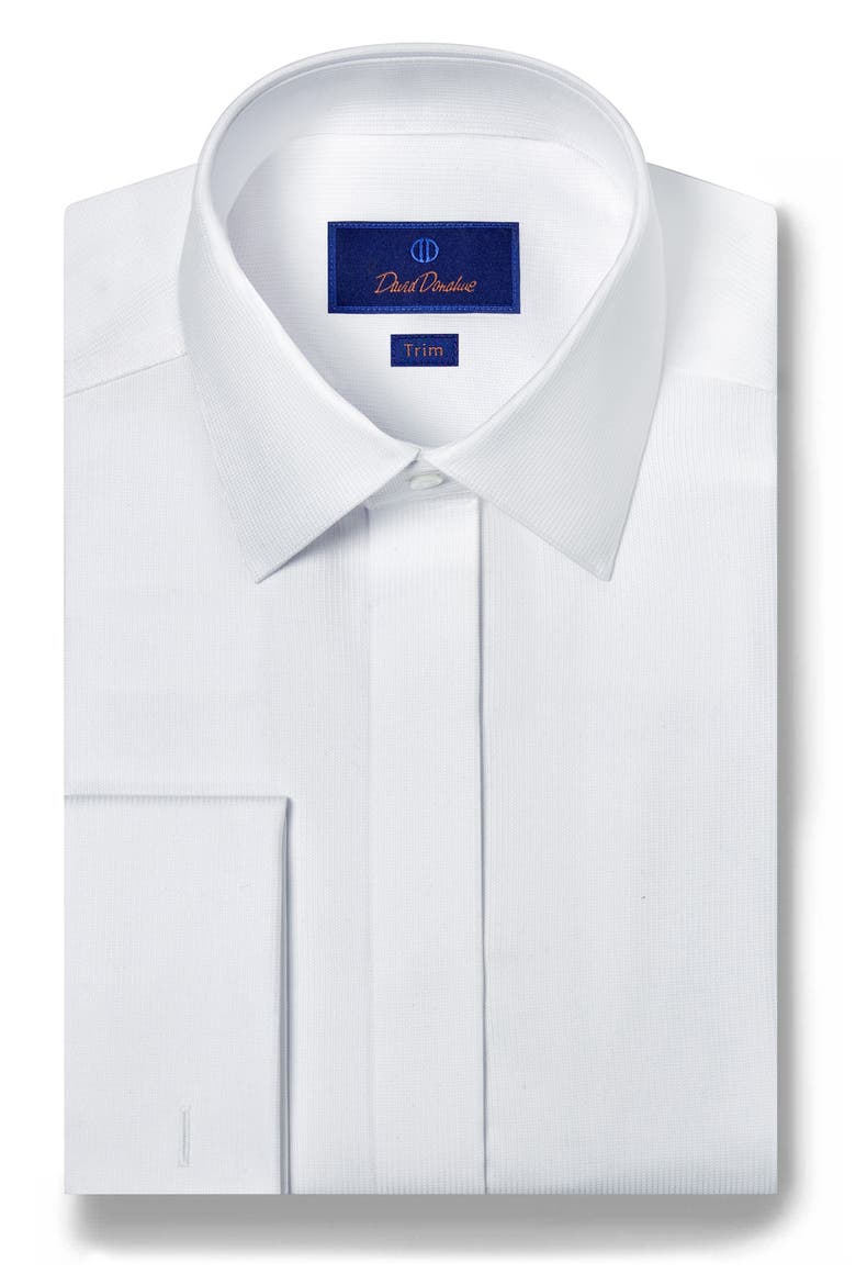 Trim Fit French Cuff Covered Placket Formal Shirt, Main, color, WHITE