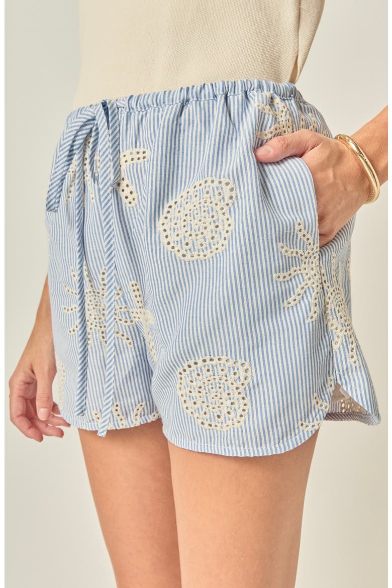 Striped Floral Eyelet Shorts, Alternate, color, BLUE