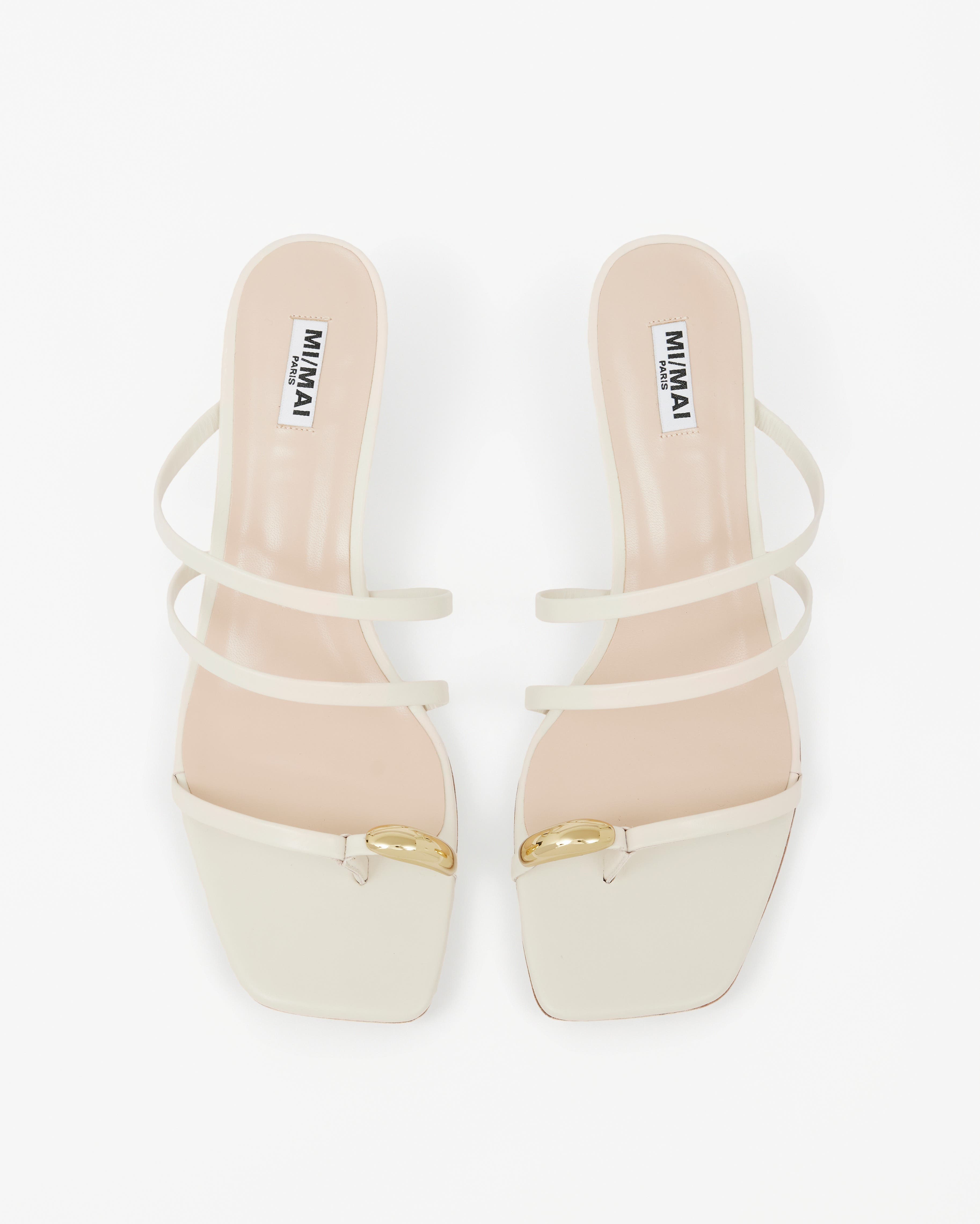 Lima Metal Detail Heeled Mule Sandals, Main, color, White