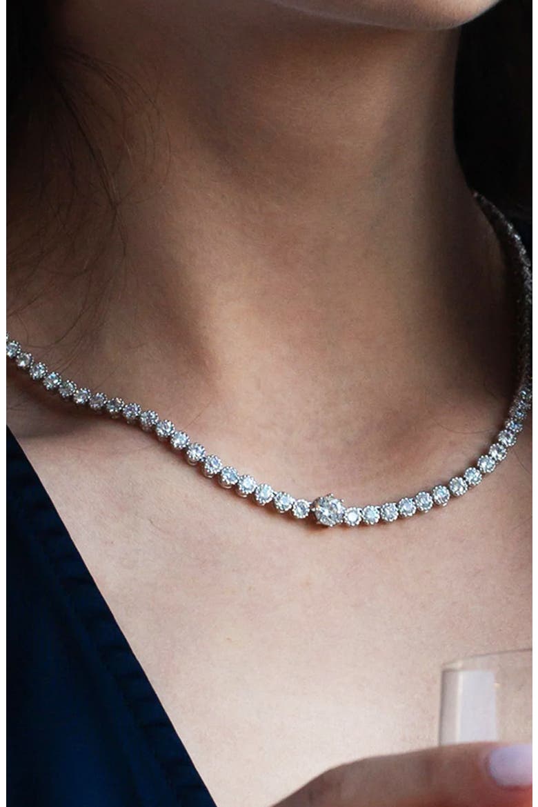 Celeste Tennis Necklace Dainty Sparkle Trendy Everyday Jewelry, Alternate, color, Silver