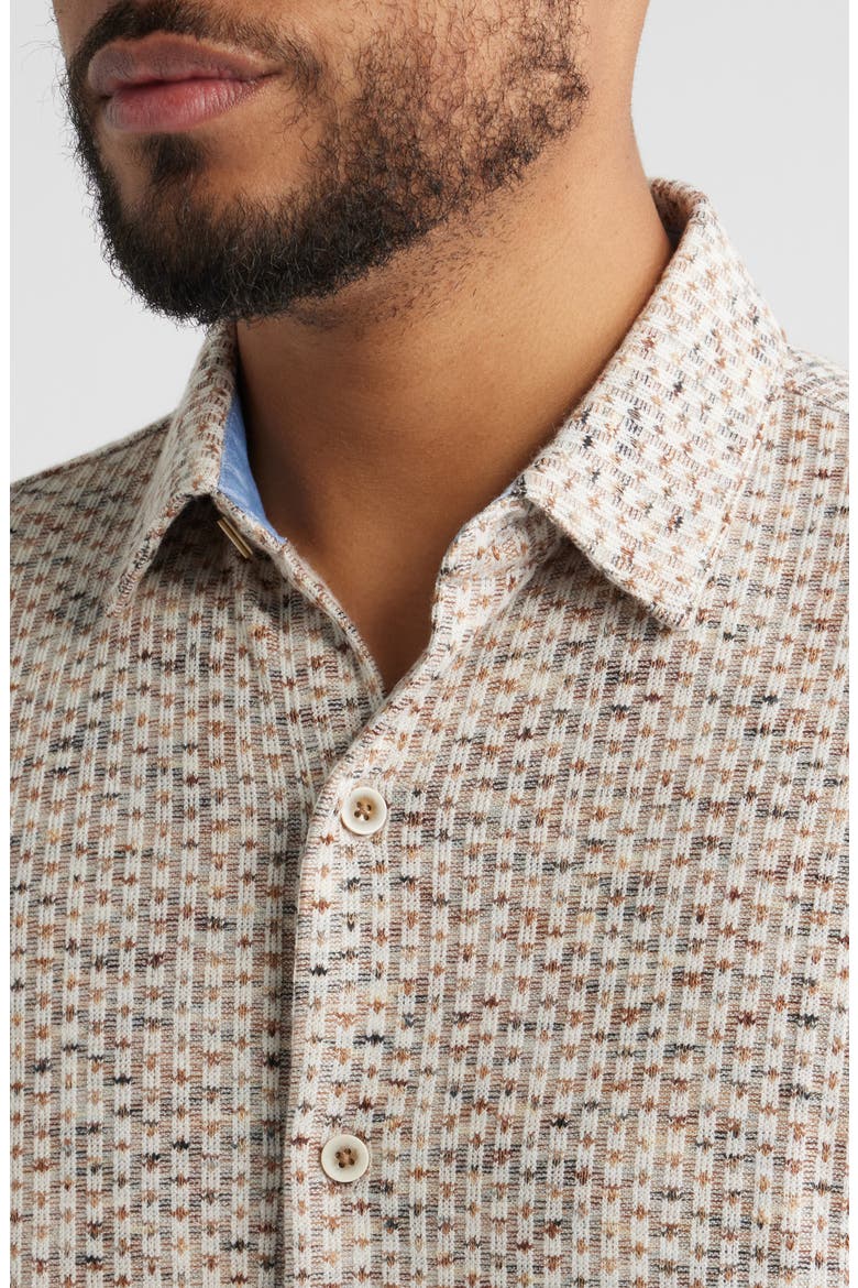 Linden Textured Short Sleeve Button-Up Shirt, Alternate, color, IVORY/ BROWN STRIPE
