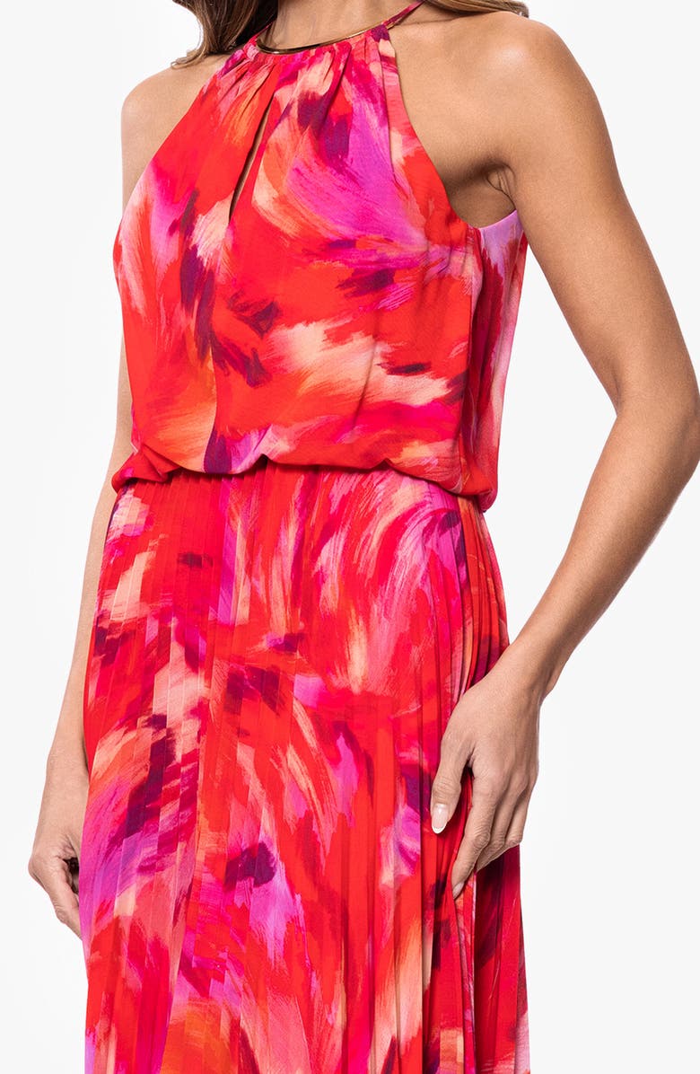 Xscape Evenings Abstract Floral Pleated Chiffon Gown, Alternate, color, Red/ Pink