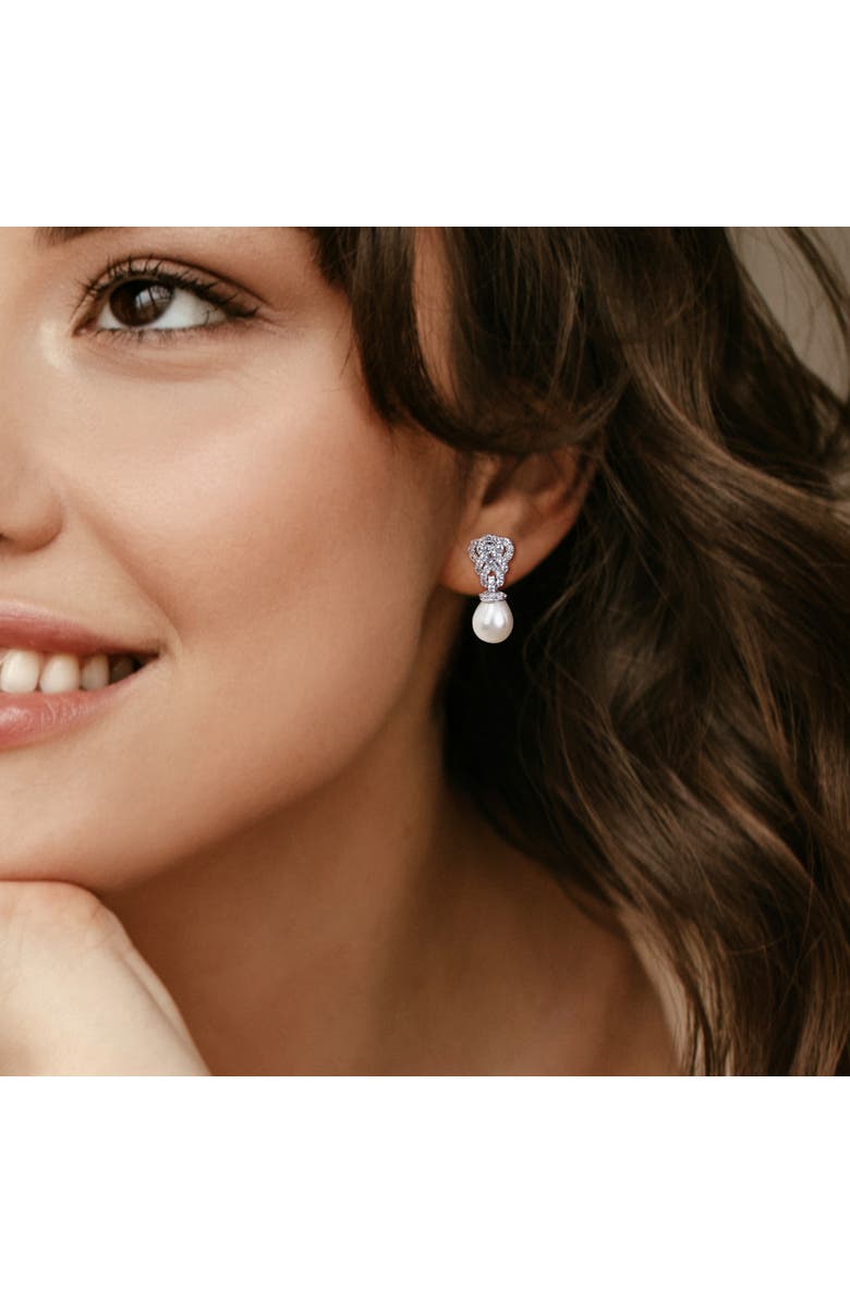 Julianna B. Pearl & Lab-Created White Sapphire Earrings, Alternate, color, Cultured Pearl