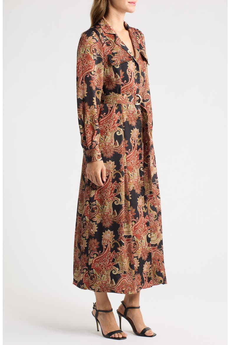 Floral Long Sleeve Midi Shirtdress, Alternate, color, BLACK MULTI