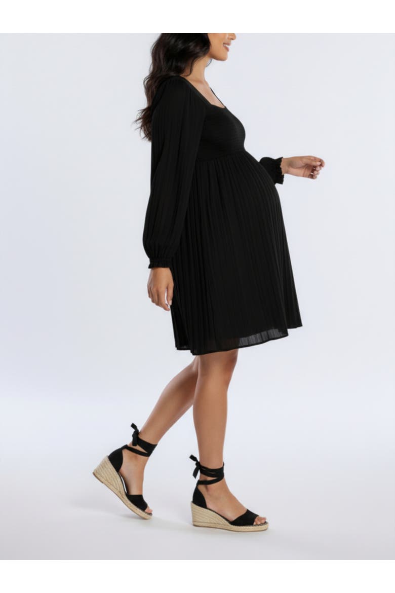 Smocked Babydoll Long Sleeve Mini Dress, Alternate, color, Core Black