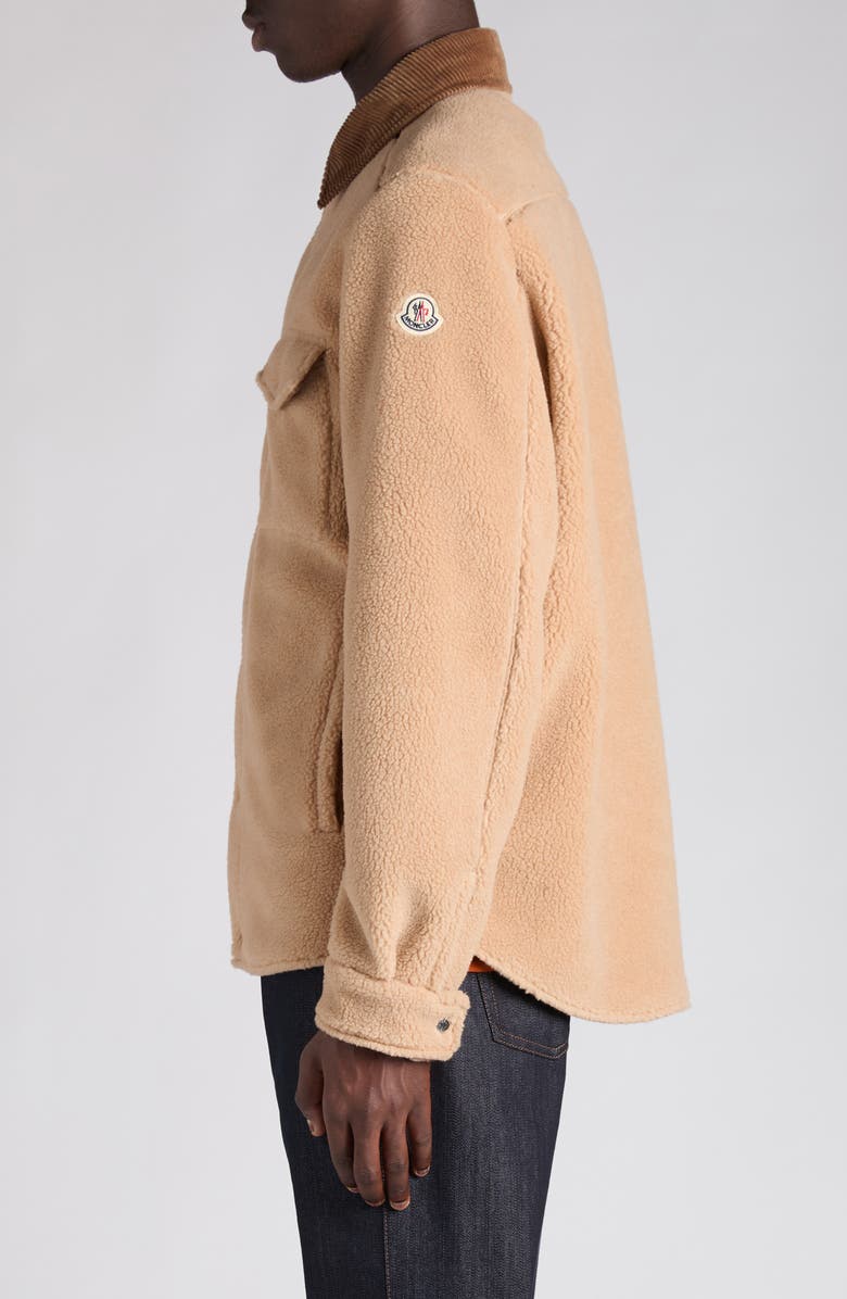 Moncler High Pile Fleece Shirt Jacket, Alternate, color, Latte