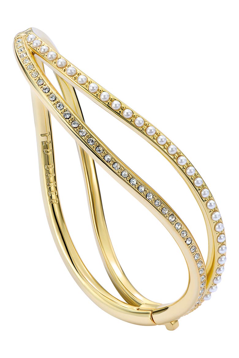 Wavie Faux Pearl & Crystal Hinged Bangle, Alternate, color, GOLD TONE / PEARL / CLEAR