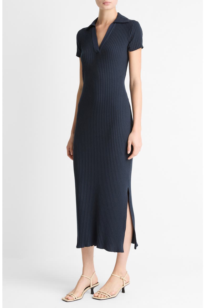 Rib Polo Midi Dress, Alternate, color, COASTAL