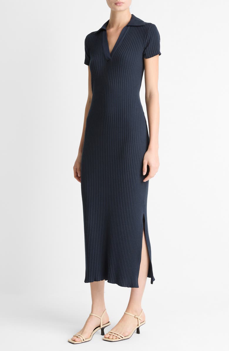 Vince Rib Polo Midi Dress, Alternate, color, Coastal