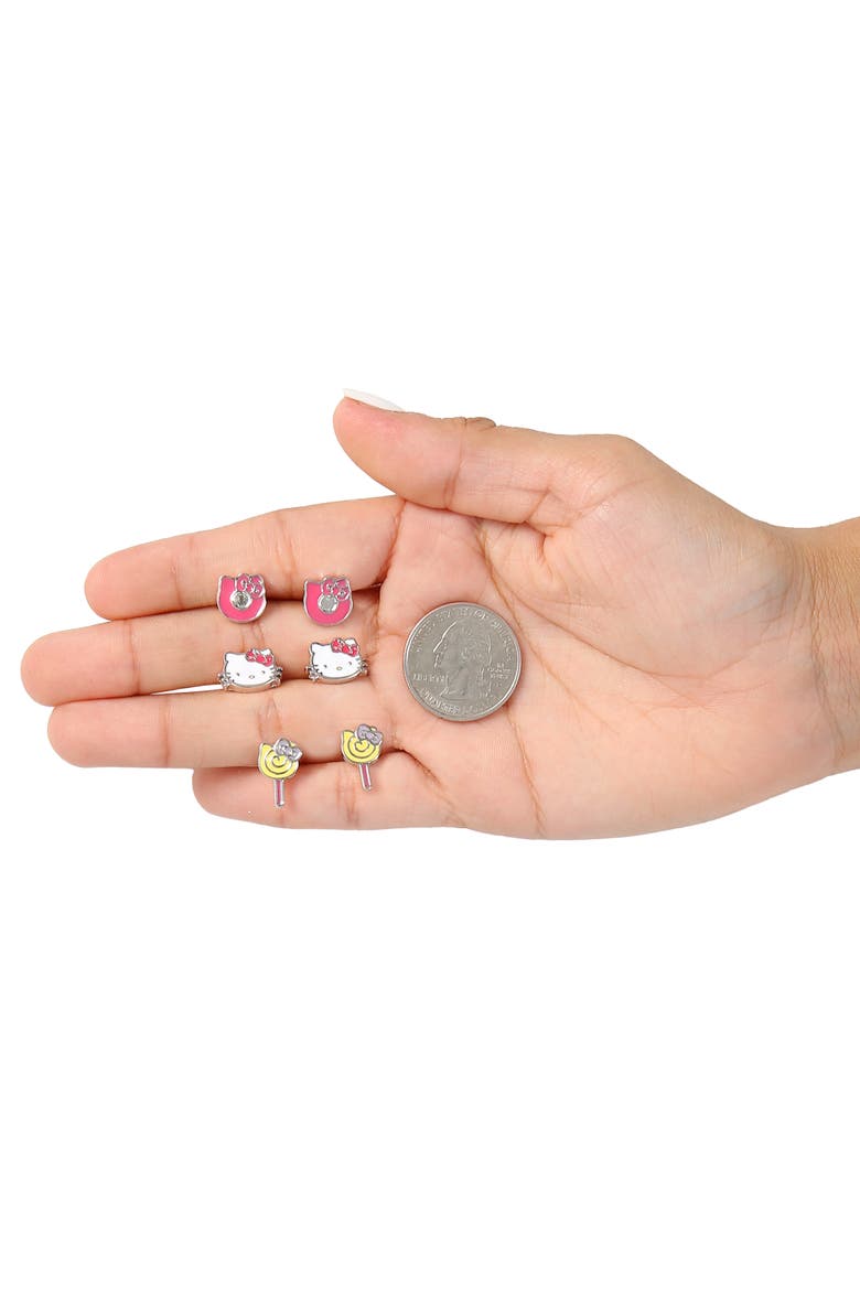 Set of 3 Earrings with Stud & Clip-On Styles, Alternate, color, Pink, blue, yellow