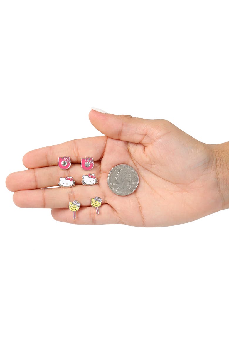 Hello Kitty Set of 3 Earrings with Stud & Clip-On Styles, Alternate, color, Pink, Blue, Yellow