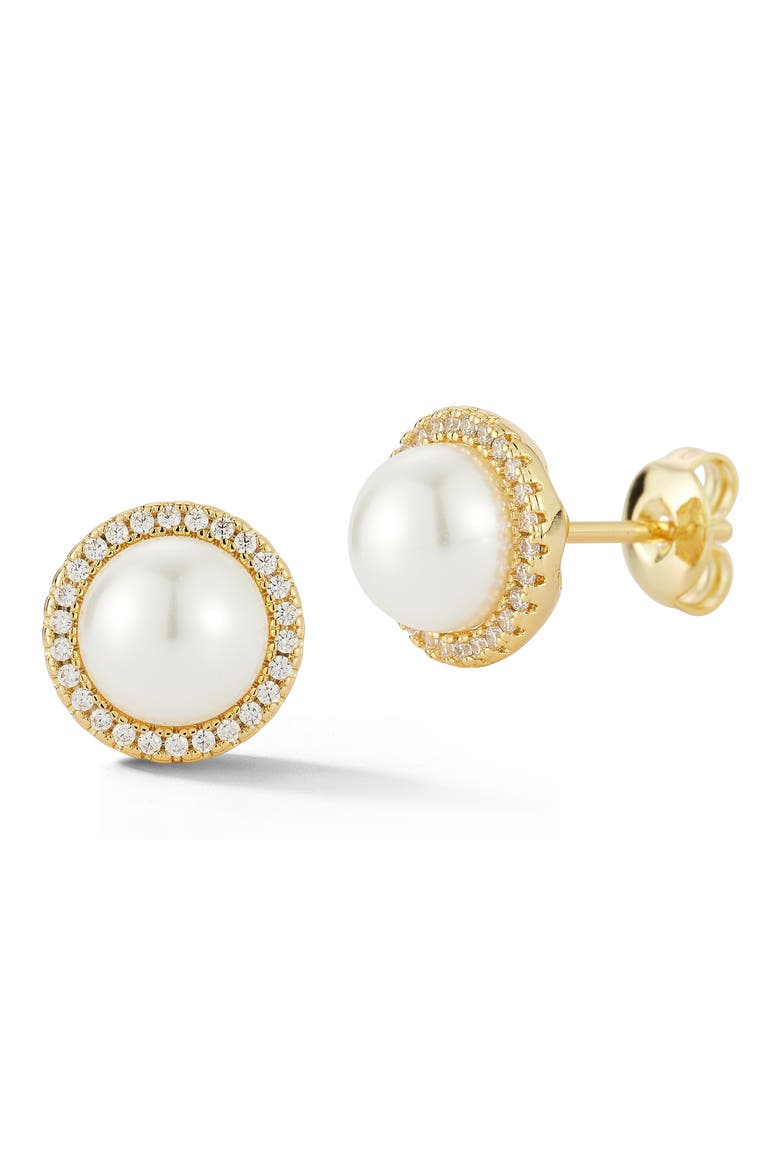 Imitation Pearl & Cubic Zirconia Stud Earrings, Main, color, GOLD