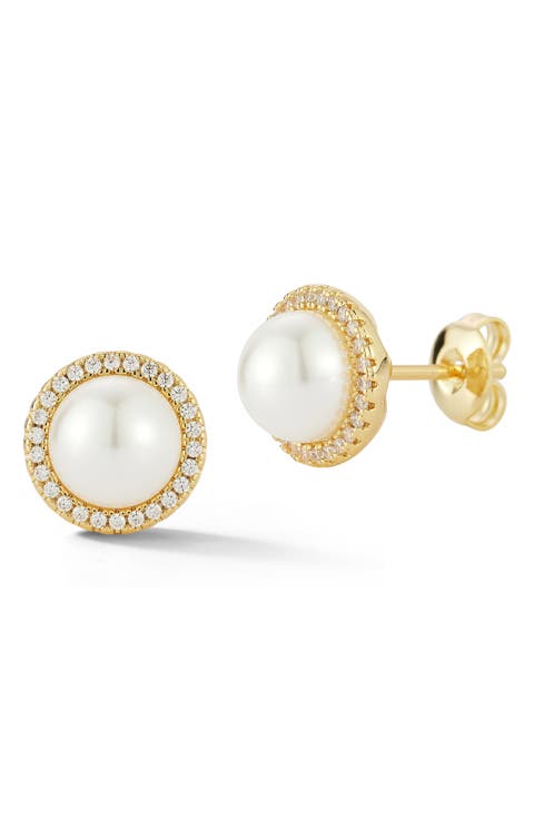 Imitation Pearl & Cubic Zirconia Stud Earrings