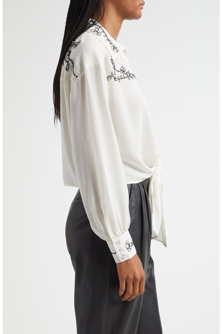 Marianna Embellished Tie Front Shirt, Alternate, color, IVORY/BLACK