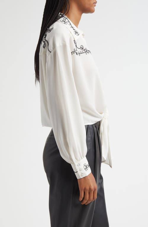 Cinq À Sept Marnna Embellished Tie Front Shirt In Gray