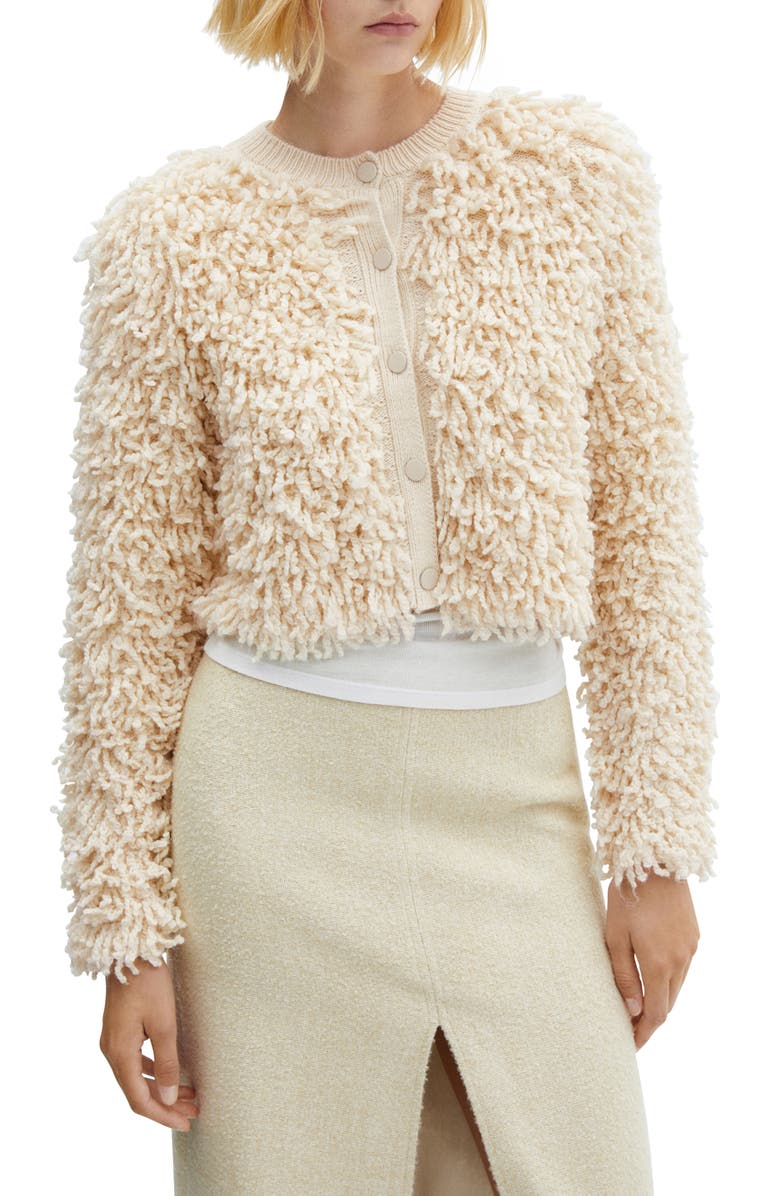 MANGO Textured Crop Cardigan, Main, color, 