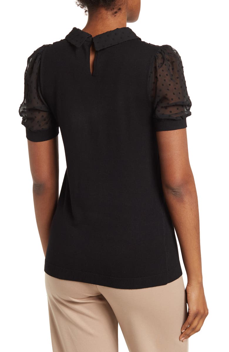 Adrianna Papell Swiss Dot Peter Pan Collar Sweater Top, Alternate, color, 