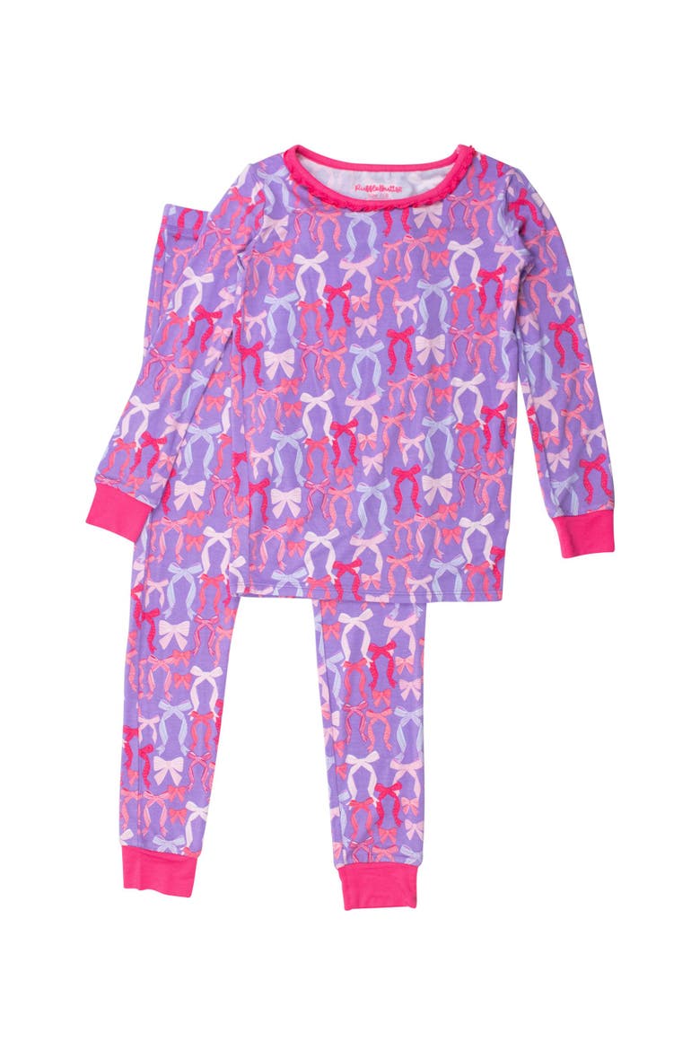 SoftSnooze Girls Ruffle Long Sleeve Pajama Set, Main, color, Rosy Ribbons
