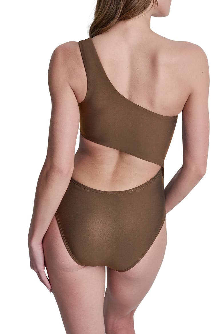 One-Shoulder One-Piece Swimsuit, Alternate, color, MOCHA