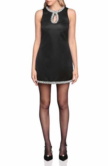 Avec Les Filles Embellished Neck & Hem Satin Minidress