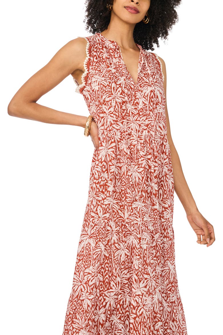Tie Neck Tiered Cotton Maxi Dress, Alternate, color, RUST 242