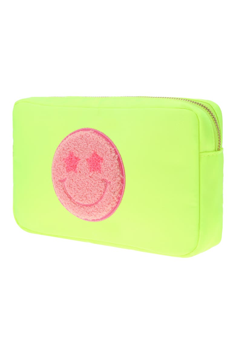 Medium Smiley Cosmetics Bag, Alternate, color, NEON YELLOW