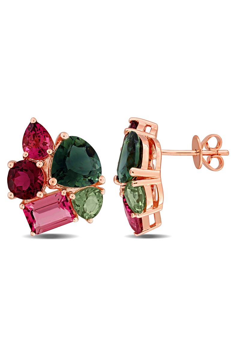 Green & Pink Tourmaline Cluster Drop Earrings, Main, color, Green Tourmaline