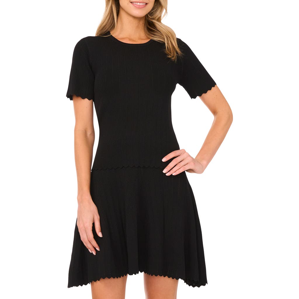 Ted Baker Short Sleeve Crewneck Keyhole Back Top With Pointelle And Rib
