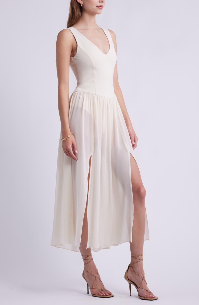 Open Edit Mixed Media Side Slit Tank Dress, Alternate, color, Ivory Dove