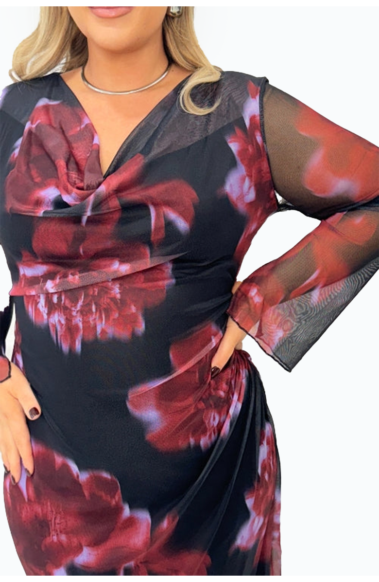 FASHION-SZN CURVE Cowl Neck Mesh Flare Sleeve Maxi Dress, Alternate, color, 