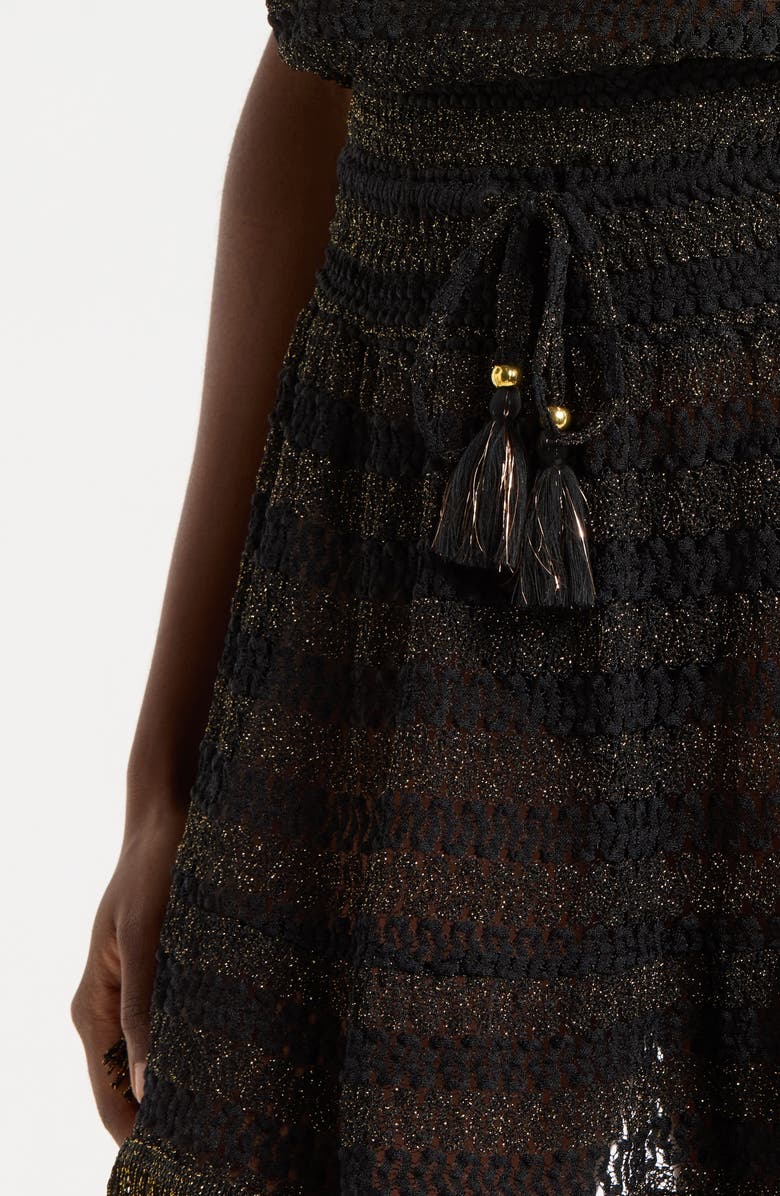 Ramy Brook Swirl Lauryn Strapless Sheer Cover-Up Mini Sundress, Alternate, color, Black Metallic Zigzag