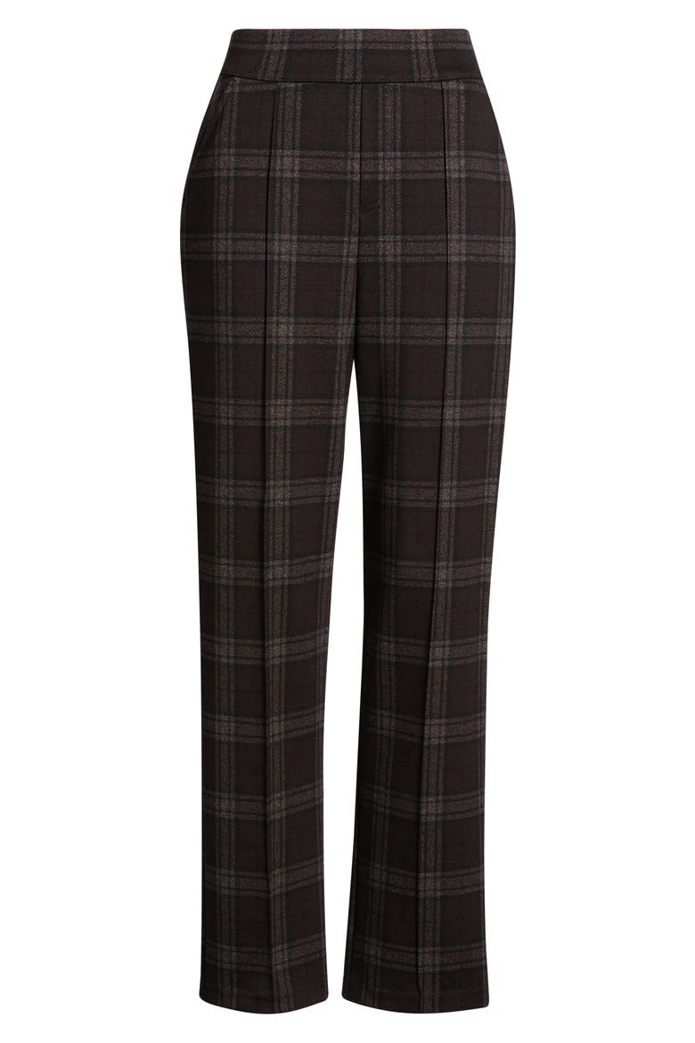 Plaid High Rise Pull-On Pants, Alternate, color, BROWN