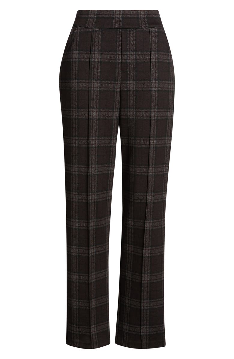 Hue Plaid High Rise Pull-On Pants, Alternate, color, Brown