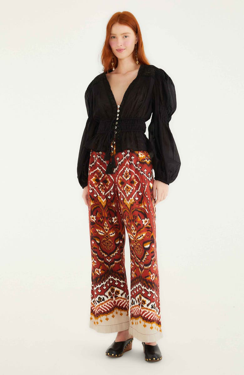 FARM Rio Lace Puff Sleeve Top, Alternate, color, Black