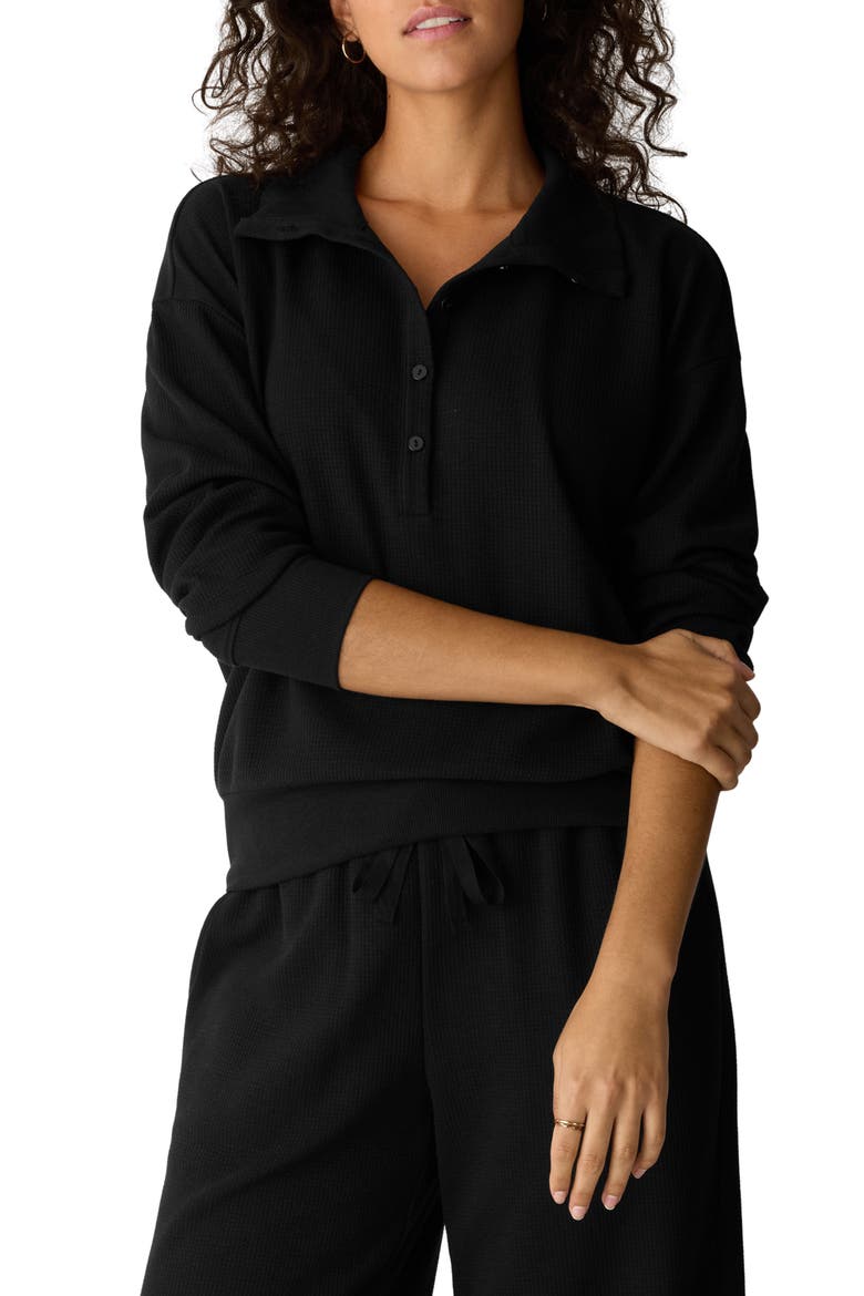 High Collar Henley Top, Alternate, color, BLACK