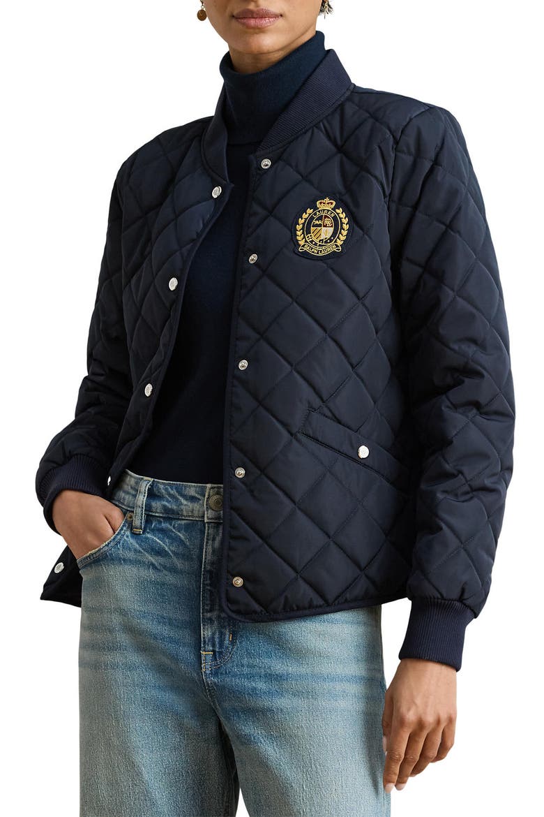 Logo Crest Quilted Jacket, Main, color, DK NAVY