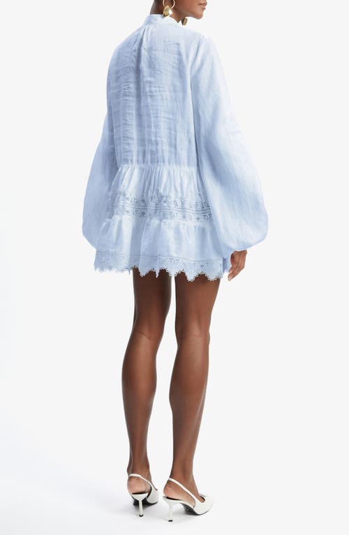 Bardot Antonia Lace Trim Long Sleeve Cotton & Linen Minidress In Blue