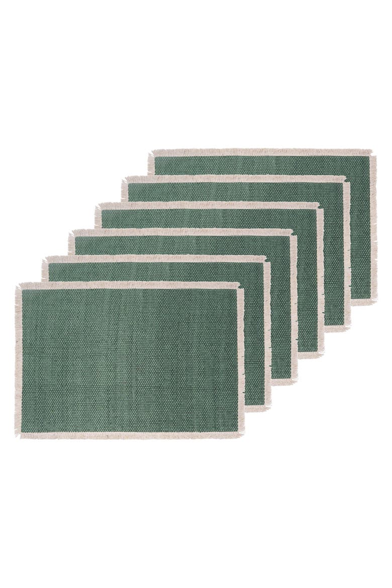 Fringed Aspen Placemats Set of 6, 14" x 20", Main, color, Green