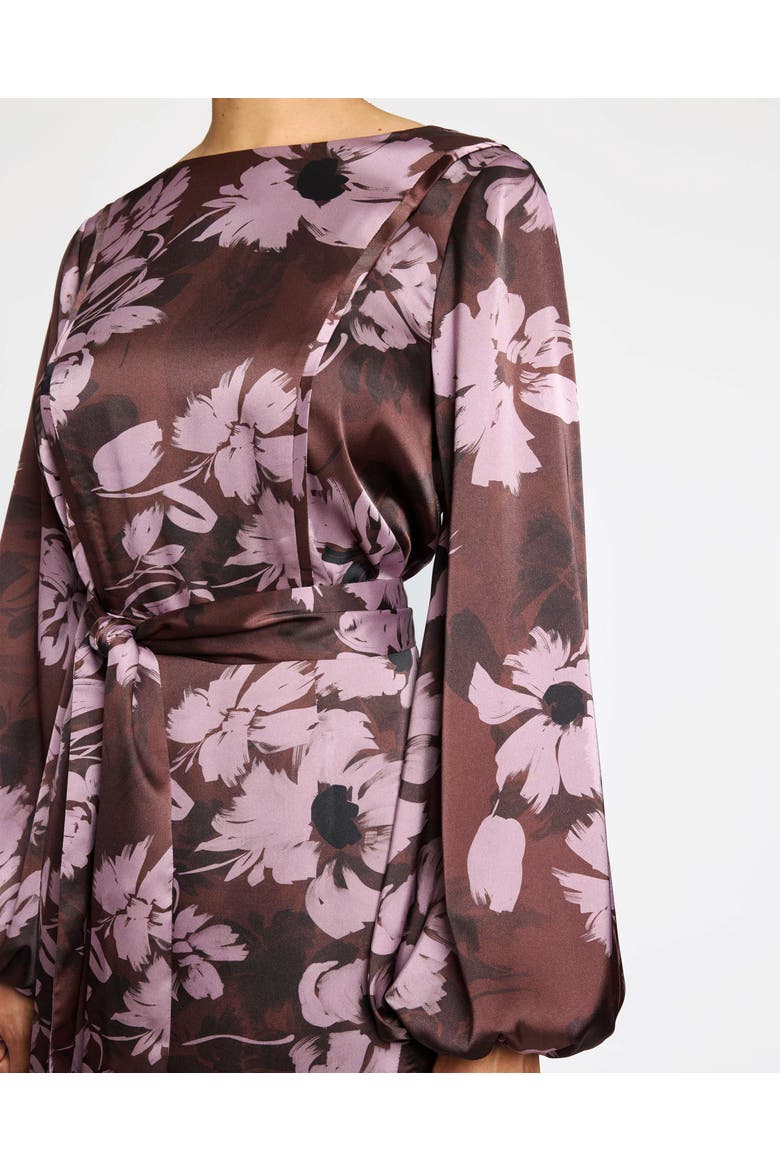 Parker Fit and Flare Midi Dress in Floral Twill Crepe, Alternate, color, RAISIN