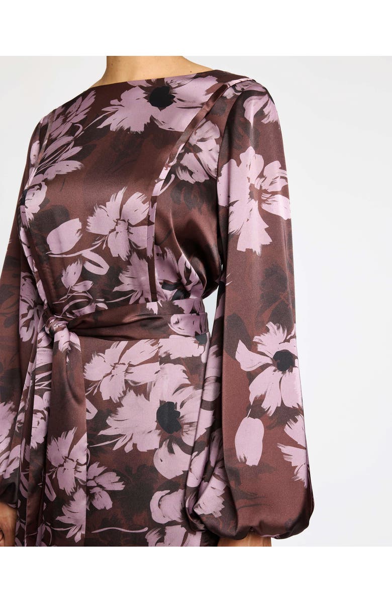 Santorelli Parker Fit and Flare Midi Dress in Floral Twill Crepe, Alternate, color, Raisin