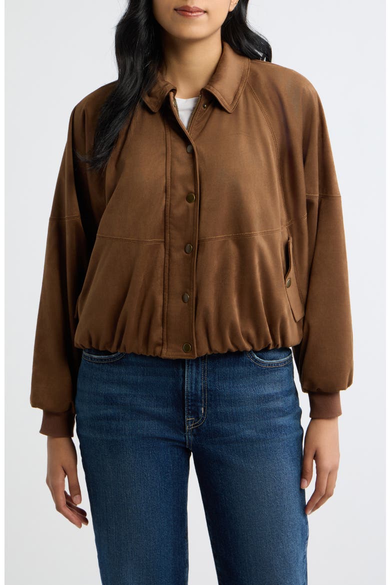 Snap Front Faux Suede Jacket, Alternate, color, CAMEL