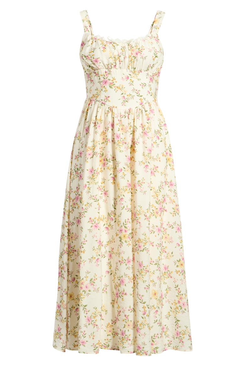 Lace Detail Floral Midi Dress, Alternate, color, CREAM MULTI