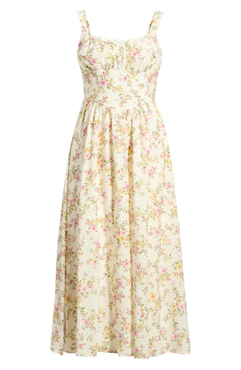 Blu Pepper Lace Detail Floral Midi Dress, Main, color, Cream Multi