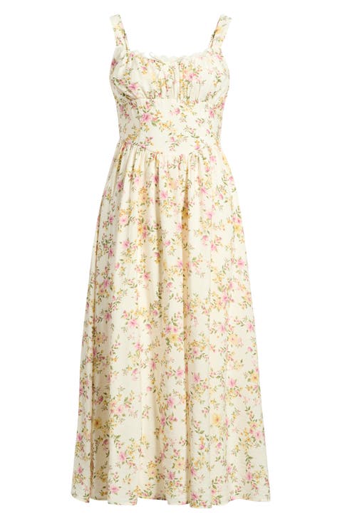Lace Detail Floral Midi Dress