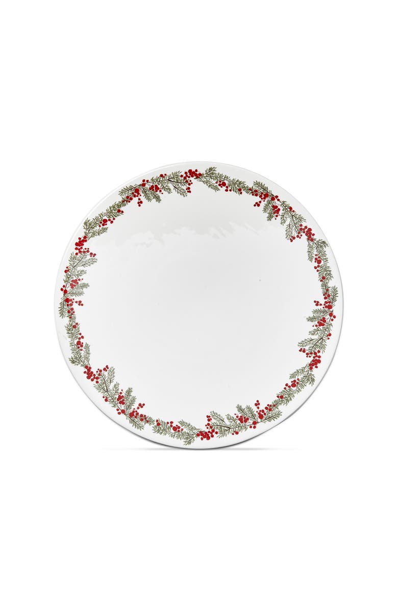 tag Farmhouse Christmas Holly Stoneware Pedestal Cake Plate, Main, color, Multicolored