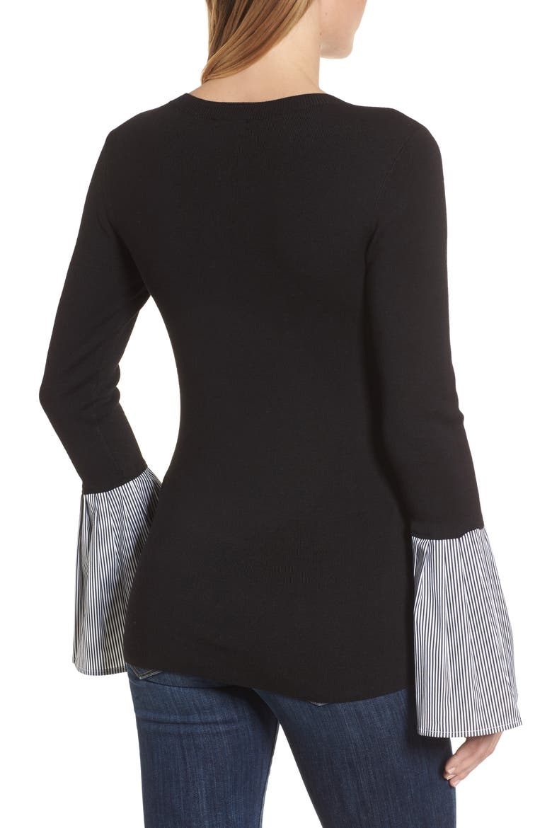 Poplin Bell Cuff Sweater, Alternate, color, BLACK