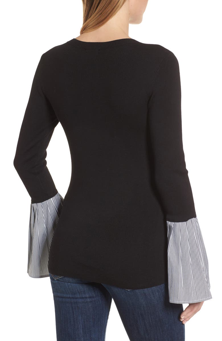 Halogen<sup>®</sup> Poplin Bell Cuff Sweater, Alternate, color,