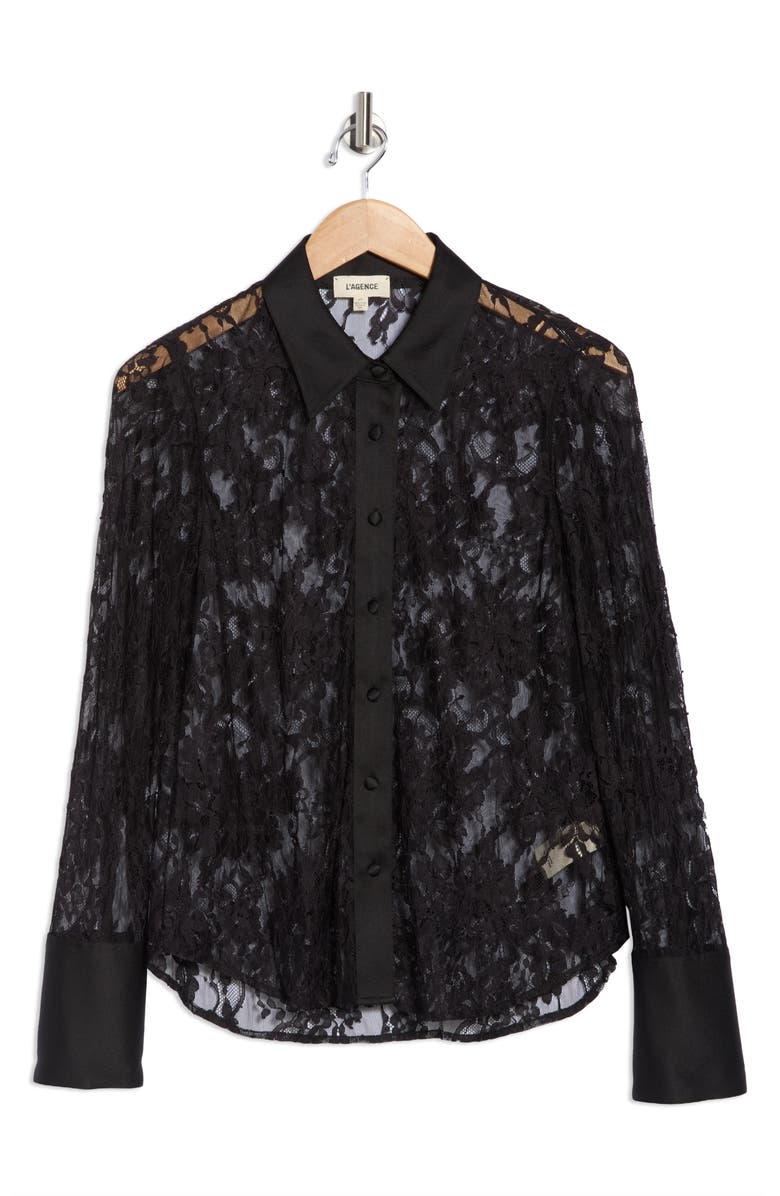 L'AGENCE Reims Lace Button-Up Shirt, Alternate, color,